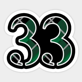 33 Sports Jersey Number Green Black Flannel Sticker